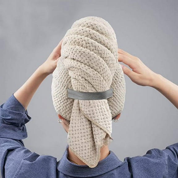 Kapengte Khaki Hair Towel Wrap,Hair Drying Towel with Elastic