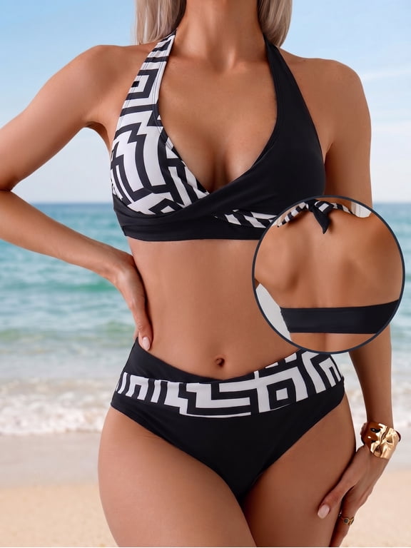Women's Geometric Print Halter Bikini Swimsuit Two Piece Beach Bathing Suit