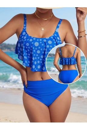 Women's Snowflake Print Ruffle Bikini Swimsuit Two Piece Beach Bathing Suit