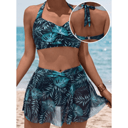 Kaperf Womens Tropical Plant Print Bikini Set Sexy Floral Bathing Suit Beach Swimwear