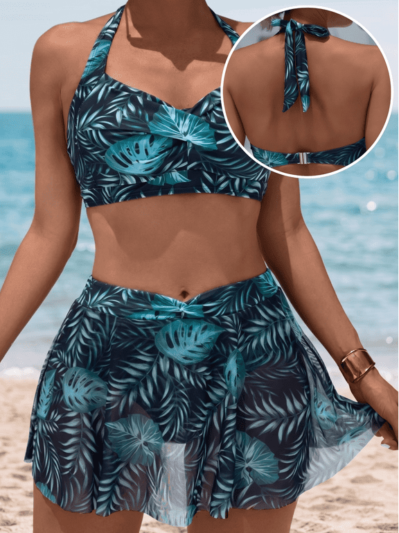 Women's Tropical Plant Print Bikini Set Sexy Floral Bathing Suit Beach Swimwear