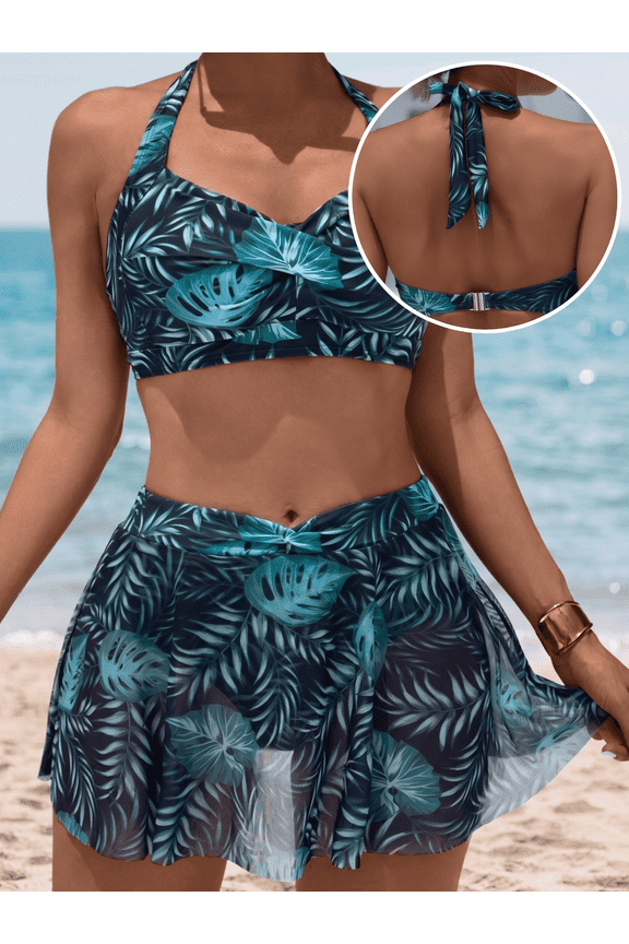 Women's Tropical Plant Print Bikini Set Sexy Floral Bathing Suit Beach Swimwear
