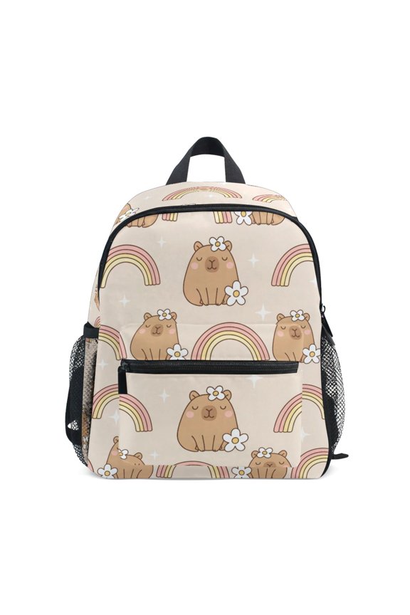Kapibala Rainbow Pattern Mini Backpack Cute Small Backpack with Chest Strap and Whistle Ages 3-8