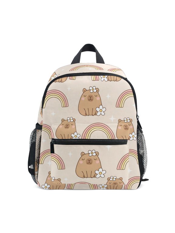 Kapibala Rainbow Pattern Mini Backpack Cute Small Backpack with Chest Strap and Whistle Ages 3-8