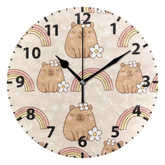 Kapibala Rainbow Pattern Wall Clock 10in Round Artistic Oil Painting Home Decor Desk Table Clock