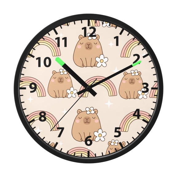 Kapibala Rainbow Pattern Wall Clock 12 Inch Voice Activated Night Light Silent Non Ticking