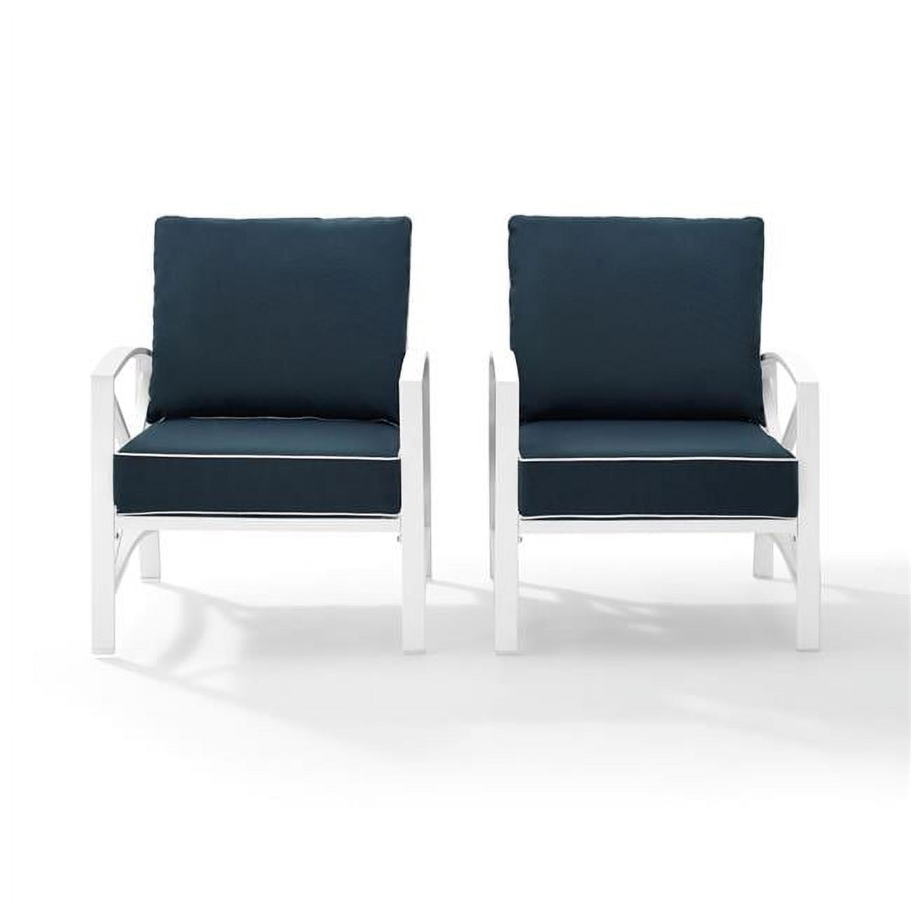 Kaplan 2-Piece Outdoor Seating Set in White with Navy Cushions ...