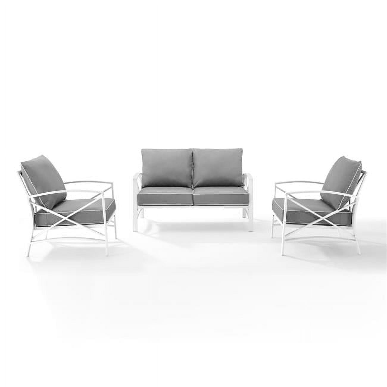 Kaplan 3-Piece Outdoor Seating Set in White with Gray Cushions ...