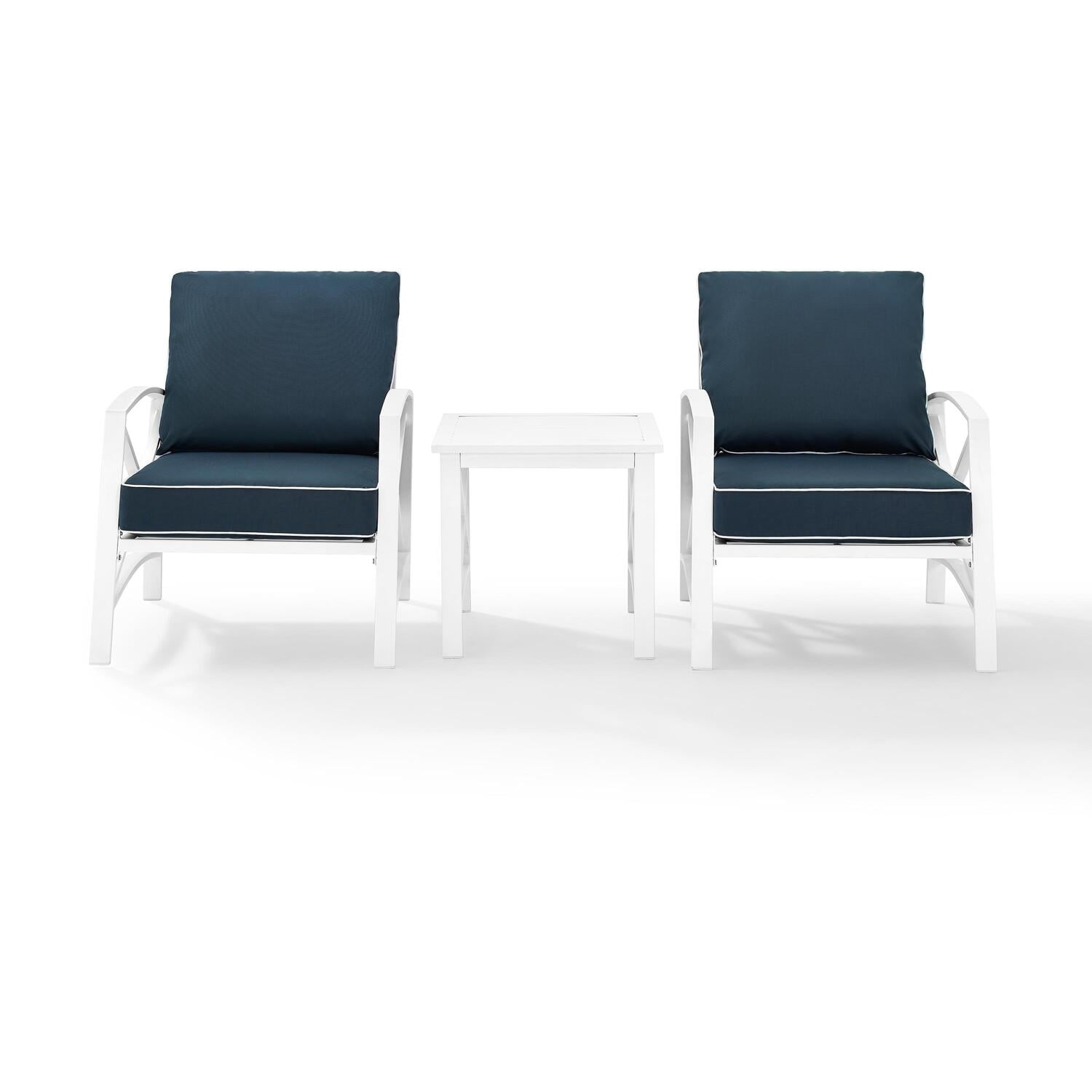 Crosley Furniture Kaplan 3-Piece Outdoor Chat Set in White with Navy ...