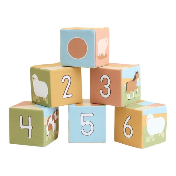 Kaplan Early Learning Company Farm Animal Soft Blocks - 6-Piece Soft Foam Block Set for Infants & Toddlers, Ages 6+ Months