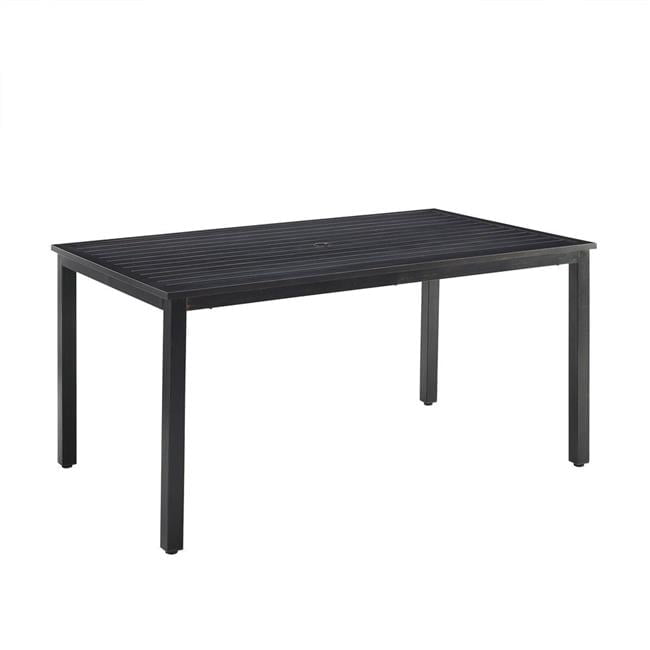 Kaplan Black Steel Rectangular Outdoor Dining Table with Umbrella Hole
