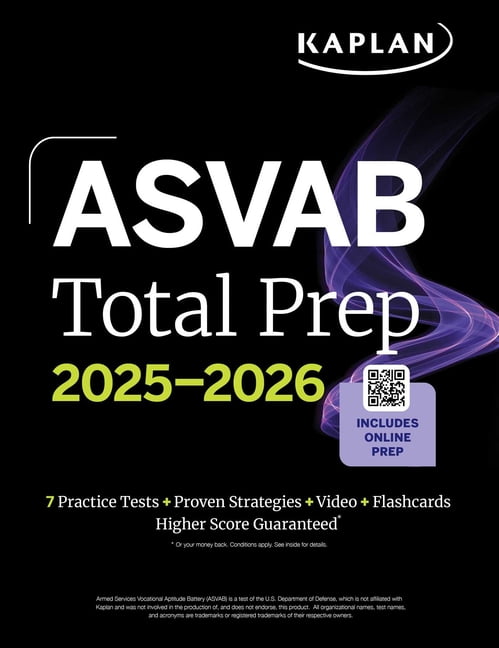 Kaplan Test Prep ASVAB Total Prep 2025-2026: Includes 7 Full Length Practice Tests + 2000+ Practice Questions and Flashcards + Online Acc, (Paperback)