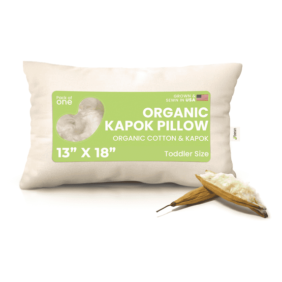 Kapok 13X18" Toddler Bed Pillow - Organic Cotton Fabric and Fill Soft Travel Pillow - Made in USA