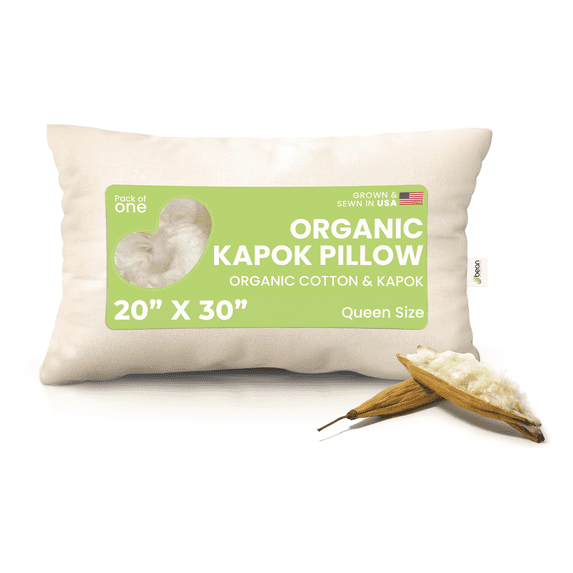 Kapok 20x30" Queen Bed Pillow – Organic Cotton Fabric Soft Pillow for Sleeping - Made in USA
