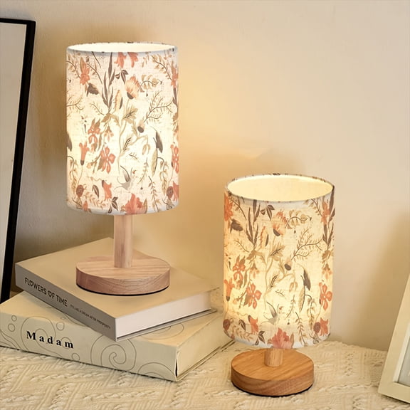 Kapok Vintage Floral Pattern LED Bedside Lamp | Natural Wood Finish, Three-Color Adjustable Lighting, USB-Powered, No Batteries Required, Perfect for Birthdays and Valentine'S Day Gifts