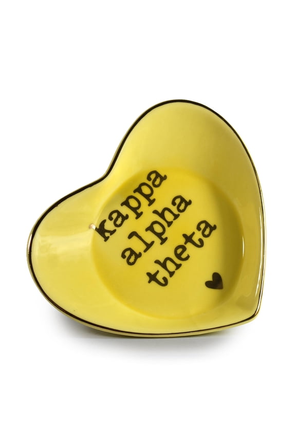 Kappa Alpha Theta Jewelry Dish - Heart-Shaped High-gloss finish Ceramic tray with Gold Detailing, Multi-Function Ceramic Ring Dish for Home or Office, Ideal for Jewelry and Keys