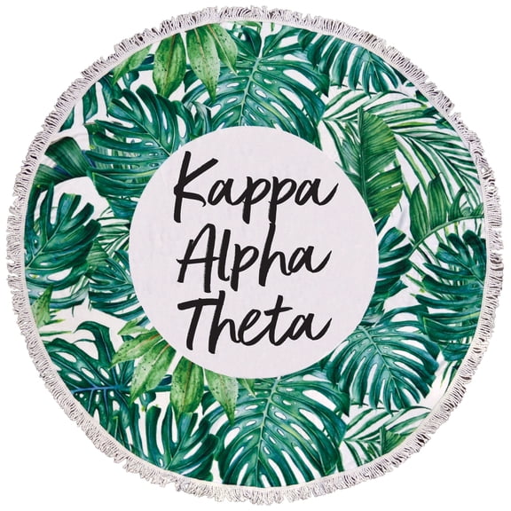 Kappa Alpha Theta Palm Design Round Beach Towel with Fringes - 60", Round Beach Blanket, Soft Microfiber, Lightweight and Durable, Water Absorption, Quick Dry