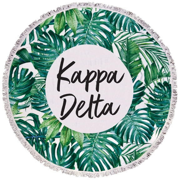 Kappa Delta Palm Design Round Beach Towel with Fringes - 60", Round Beach Blanket, Soft Microfiber, Lightweight and Durable, Water Absorption, Quick Dry