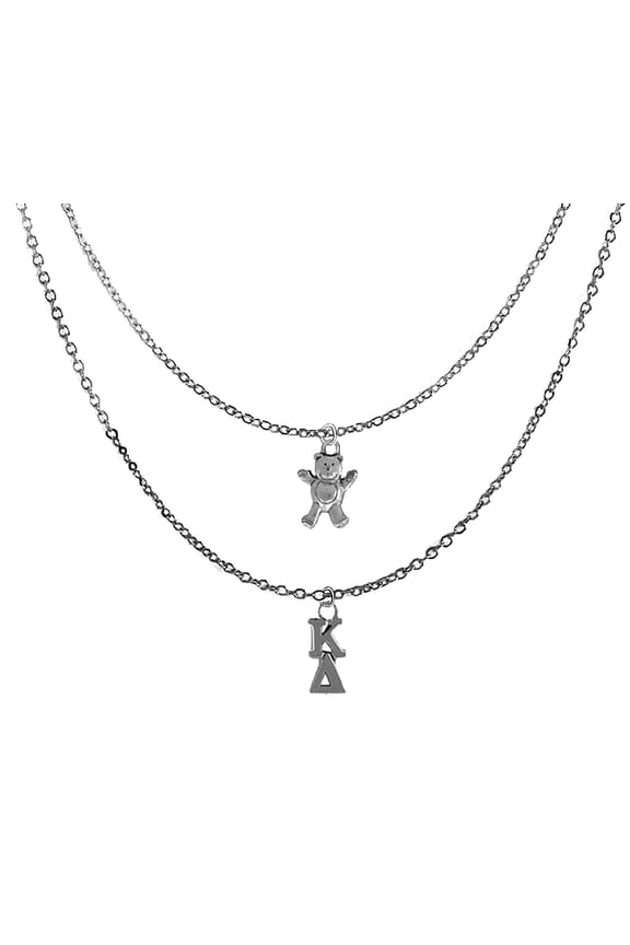 Kappa Delta Sorority Jewelry,Adjustable Double Chain Silvertone Necklace.Greek Letters And Teddy Bear Mascot.Hypoallergenic-Safe,No Nickel,Lead,Or Cadmium In The Metal.Great Gift For Big/Little Sister
