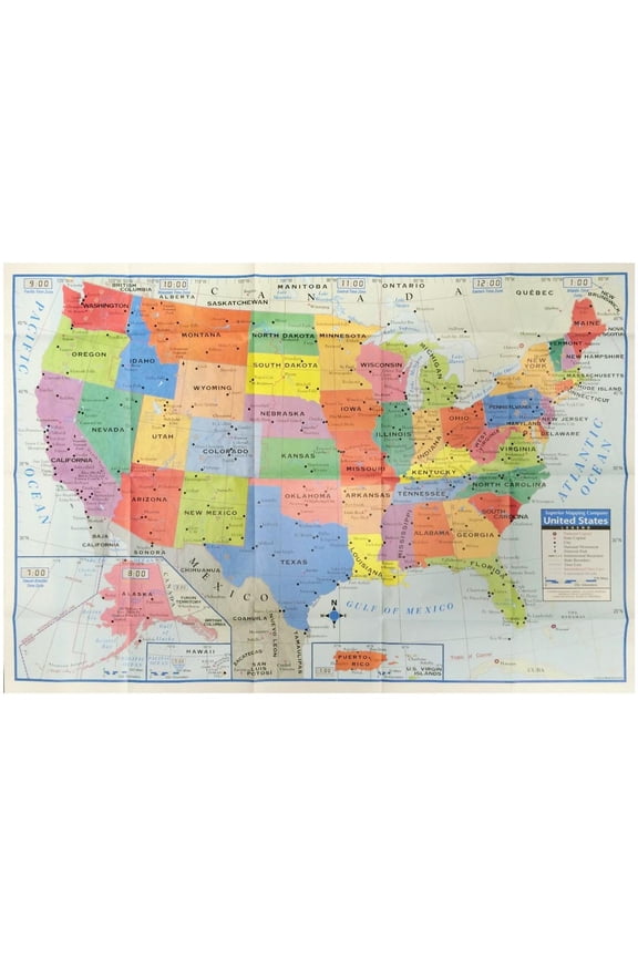 United States Wall Map US USA Poster Size 40" x 28" Home School Office