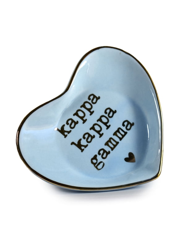 Kappa Kappa Gamma Jewelry Dish - Heart-Shaped High-gloss finish Ceramic tray with Gold Detailing, Multi-Function Ceramic Ring Dish for Home or Office, Ideal for Jewelry and Keys