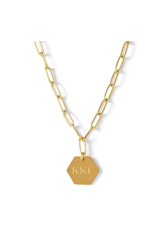 Kappa Kappa Gamma Necklace, 18k Gold Plated Paperclip Style Chain with Sorority Letters Pendant