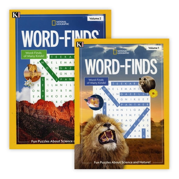 Kappa National Geographic Word Finds Puzzle Book 2 Titles, Word Search Find, 48-Pack