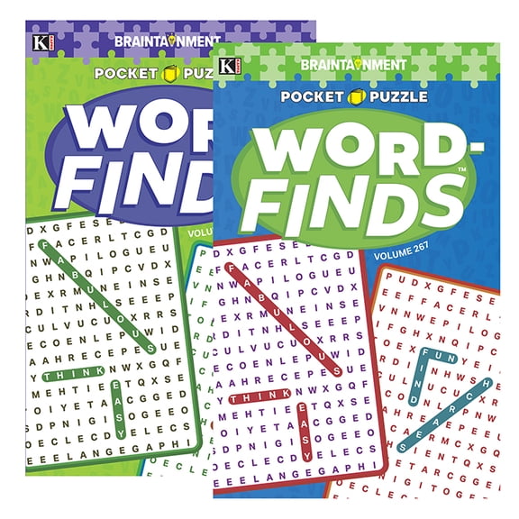 Kappa Pocket Word Finds Puzzle Book 2 Titles, Digest Size 8"x 5" Word Search Activity Books for Adults Teens, Training Learning, 2-Pack