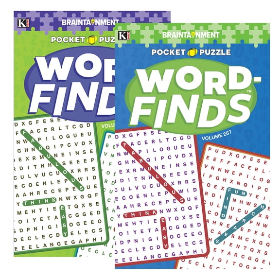Kappa Pocket Word Finds Puzzle Book 2 Titles, Digest Size 8"x 5" Word Search Activity Books for Adults Teens, Training Learning, 24-Pack