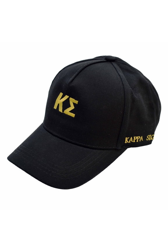 Kappa Sigma Fraternity Baseball Cap - Brushed Cotton 5-Panel Black Hat, Adjustable Size, Embroidered Greek Letters and Fraternity Name in Print