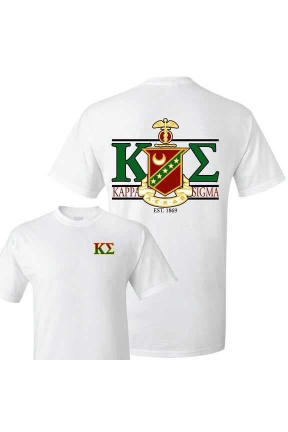 Kappa Sigma Standard T-Shirt - Crest and Greek Letter Back Imprint ? White & Sport Gray