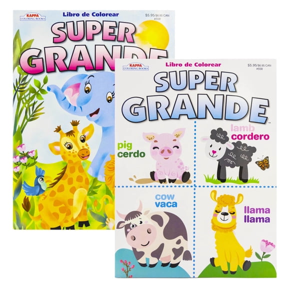 Kappa Super Grande Bilingual Coloring Book 2 Title, Fun Workbook for Learning Drawing, 2-Pack