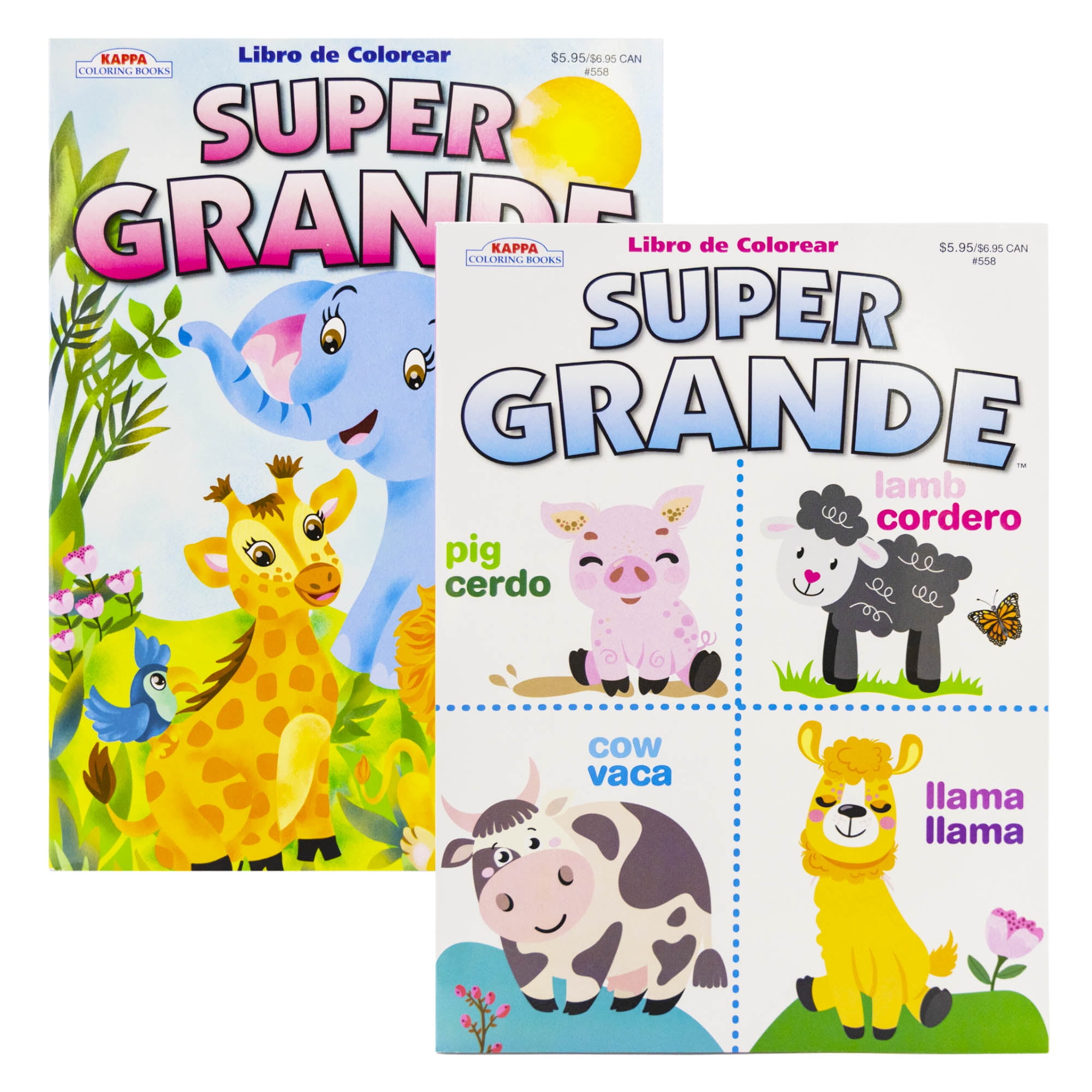 Kappa Super Grande Bilingual Coloring Book 2 Title, Fun Workbook for Learning Drawing, 48-Pack