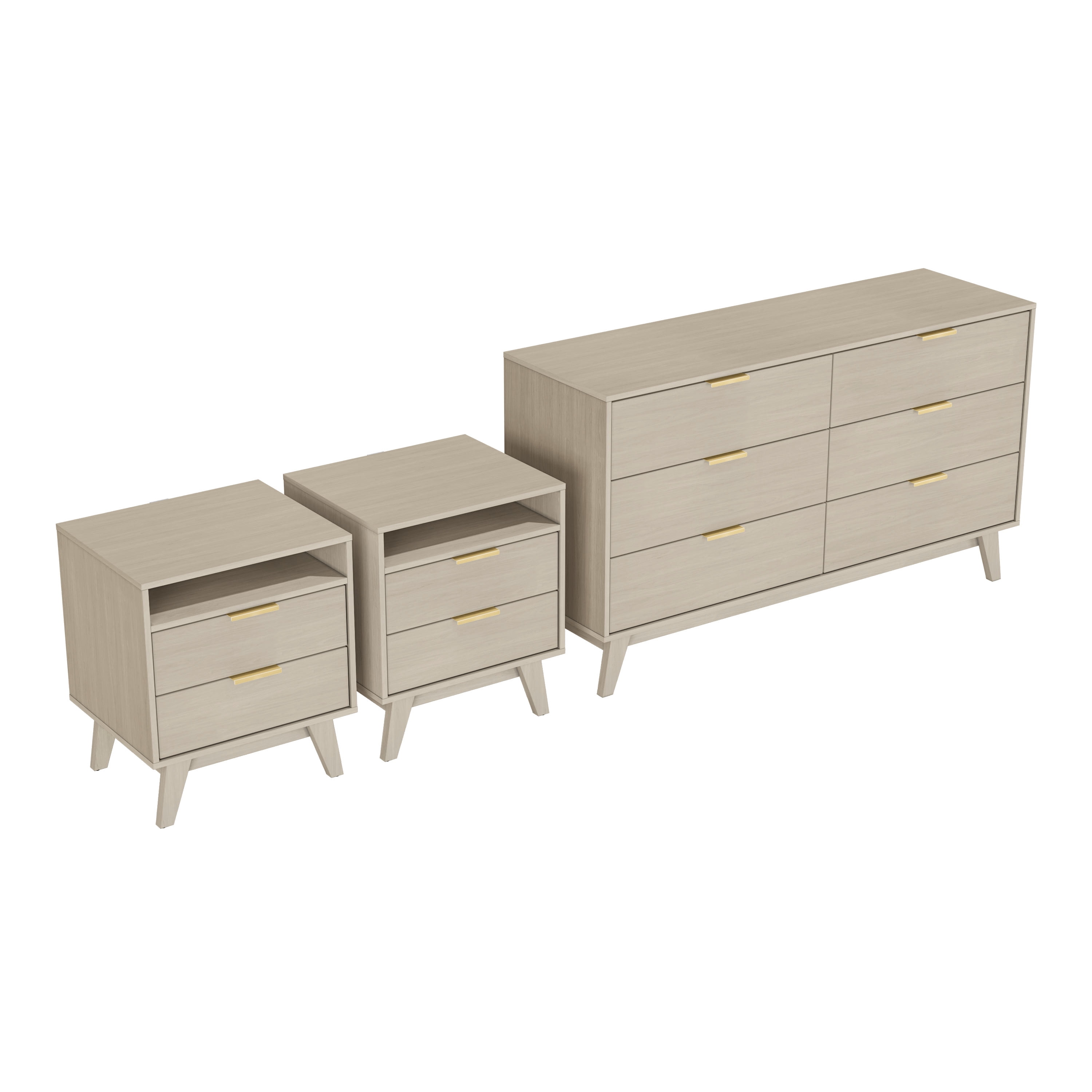 Kappesberg 3-Piece Bedroom Furniture Set with 6-Drawer Dresser and Two Nightstand, Blonde Oak – Modern Bedroom Storage Combo - for Adults and Teens