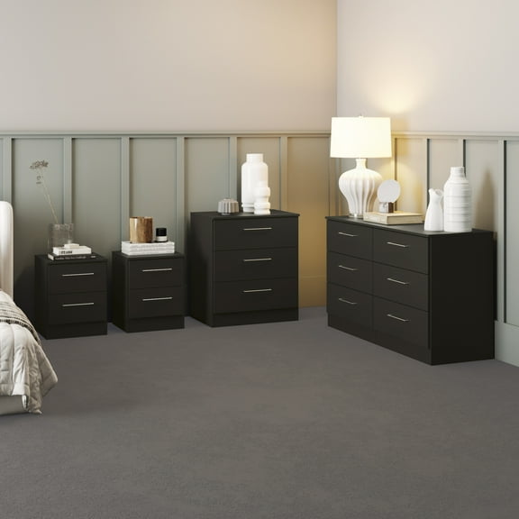 Kappesberg Foster Black 4-Piece Bedroom Set Dresser, Chest & 2 Nightstands, 50.3"W - for Adults and Teens