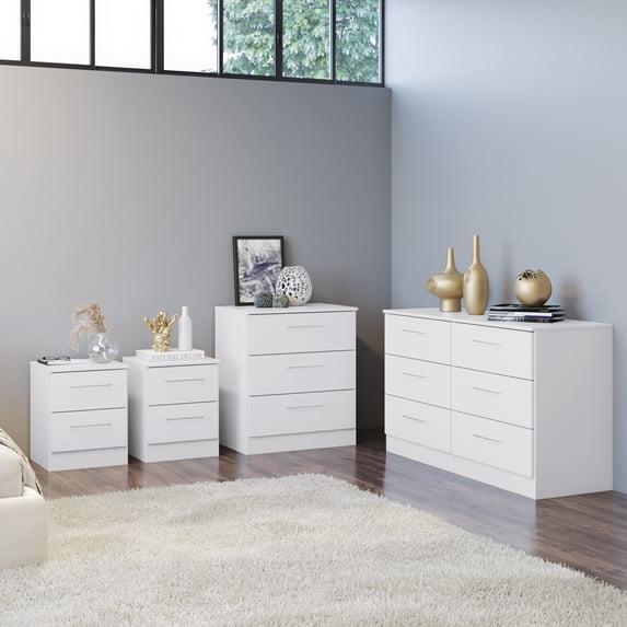 Kappesberg Foster White 3-Piece Bedroom Furniture Set with Dresser, Tall Chest, and Two Nightstands - for Adults and Teens