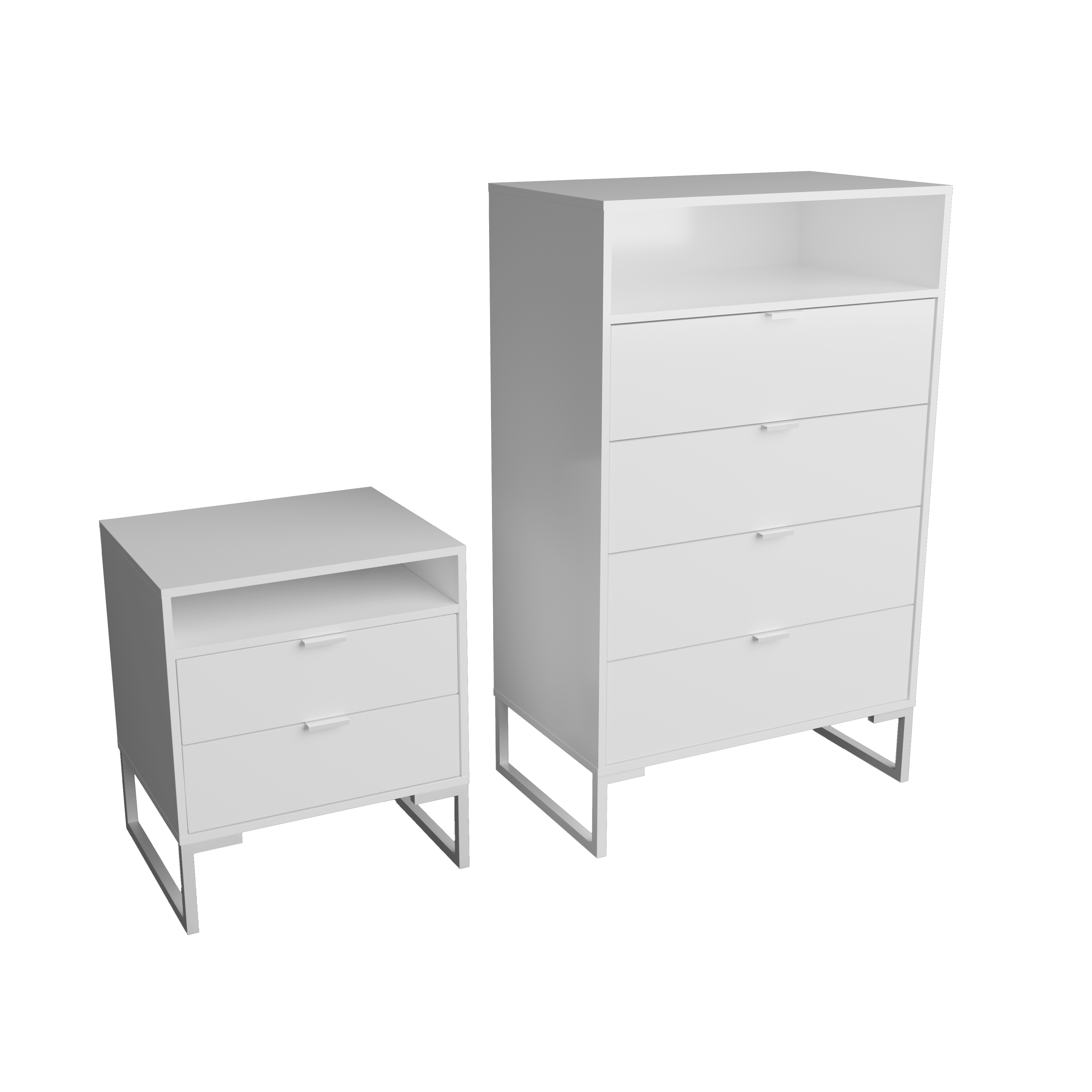 Kappesberg Amelia 2-Piece White Bedroom Set with 4-Drawer Vertical Dresser and Nightstand - for Adults and Teens
