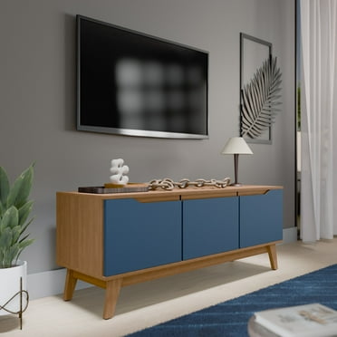 Kappesberg Athens 3-Door Tv Stand with Soft-Close Doors and Built-in Handles - Golden Oak/Blue