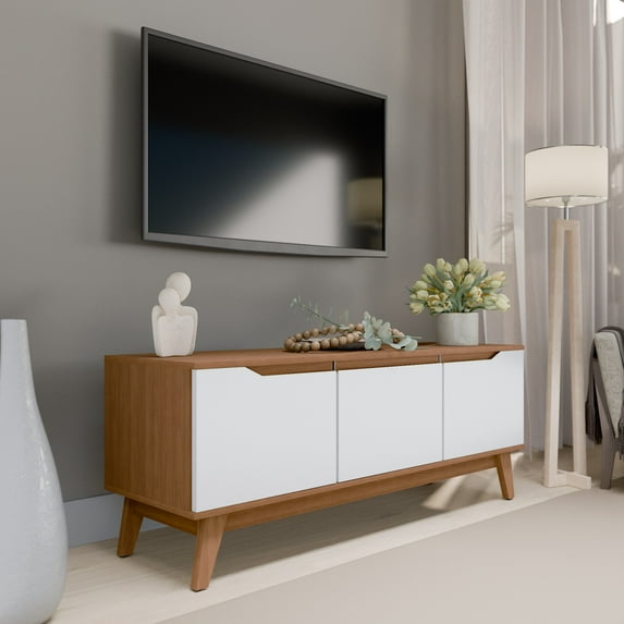 Kappesberg Athens 3-Door Tv Stand with Soft-Close Doors and Built-in Handles - Golden Oak/White