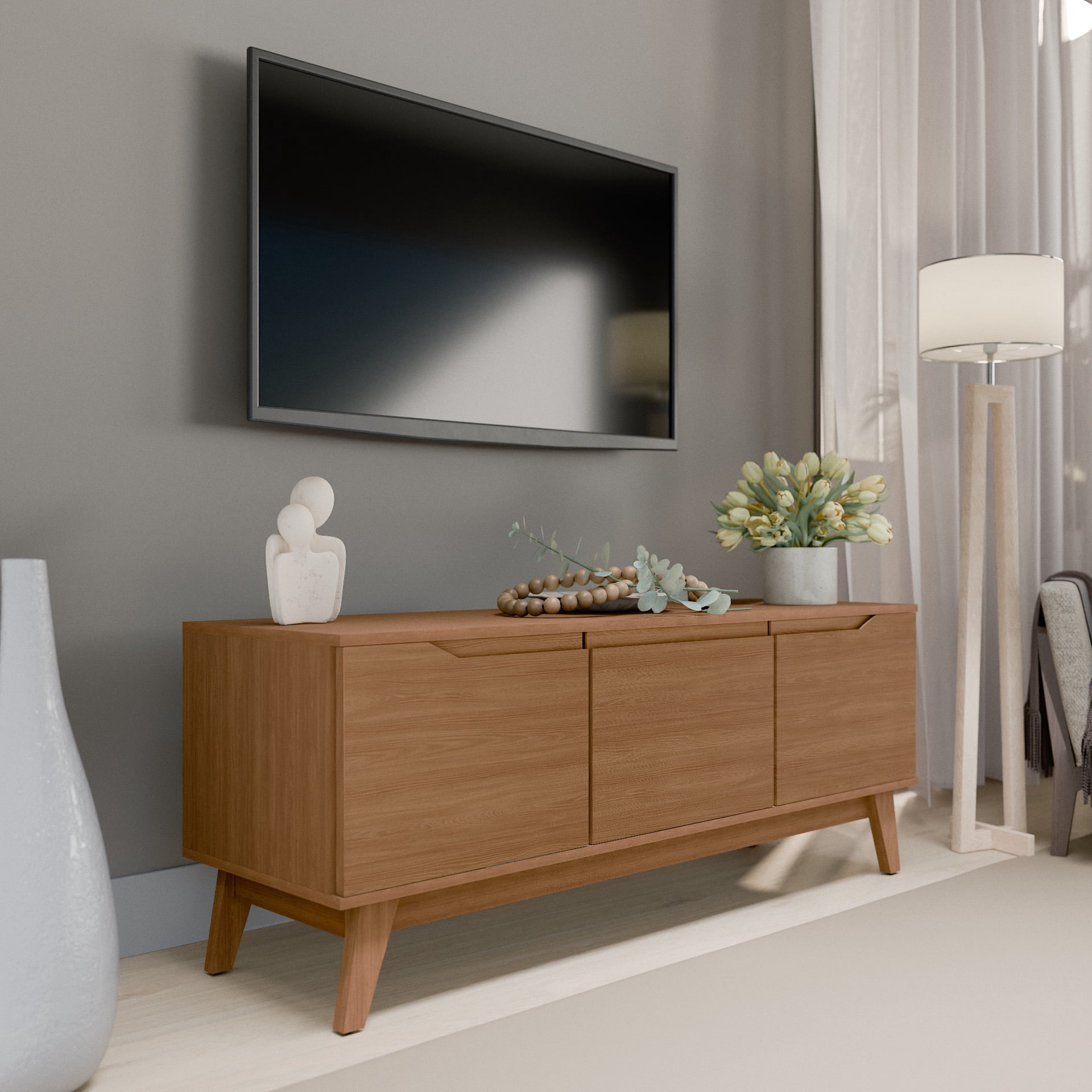 Kappesberg Athens 3-Door Tv Stand with Soft-Close Doors and Built-in Handles - Golden Oak