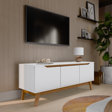 Kappesberg Athens 3-Door Rack/Tv Stand with Soft-Close Doors and Built-in Handles - White