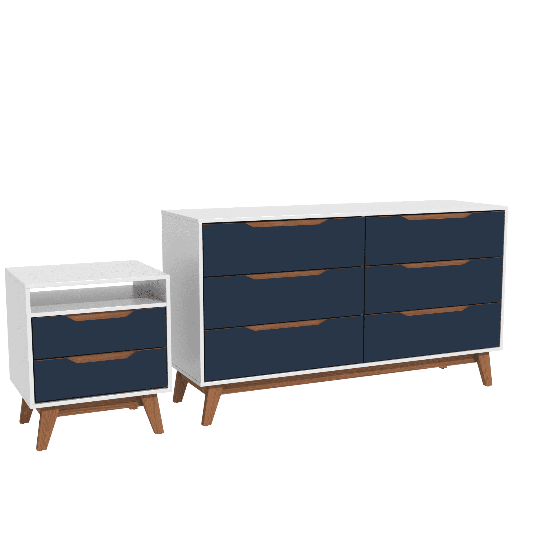 Kappesberg Bedroom Furniture Set with 6-Drawer Dresser and 2-Drawer Nightstand, White/Blue – Modern Storage Combo