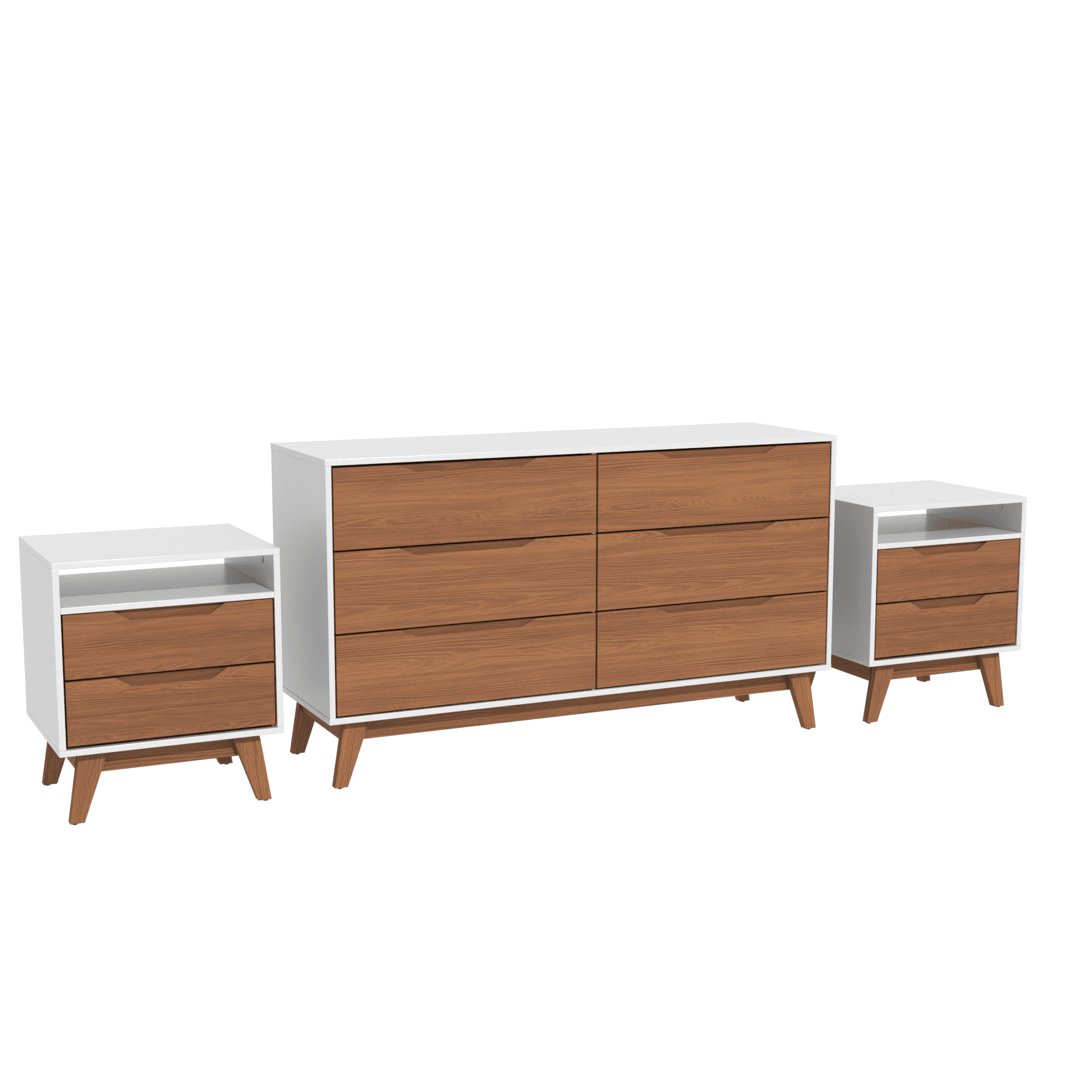 Kappesberg Bedroom Furniture Set with 6-Drawer Dresser and 2 Nightstands White/Golden Oak – Modern Storage Combo