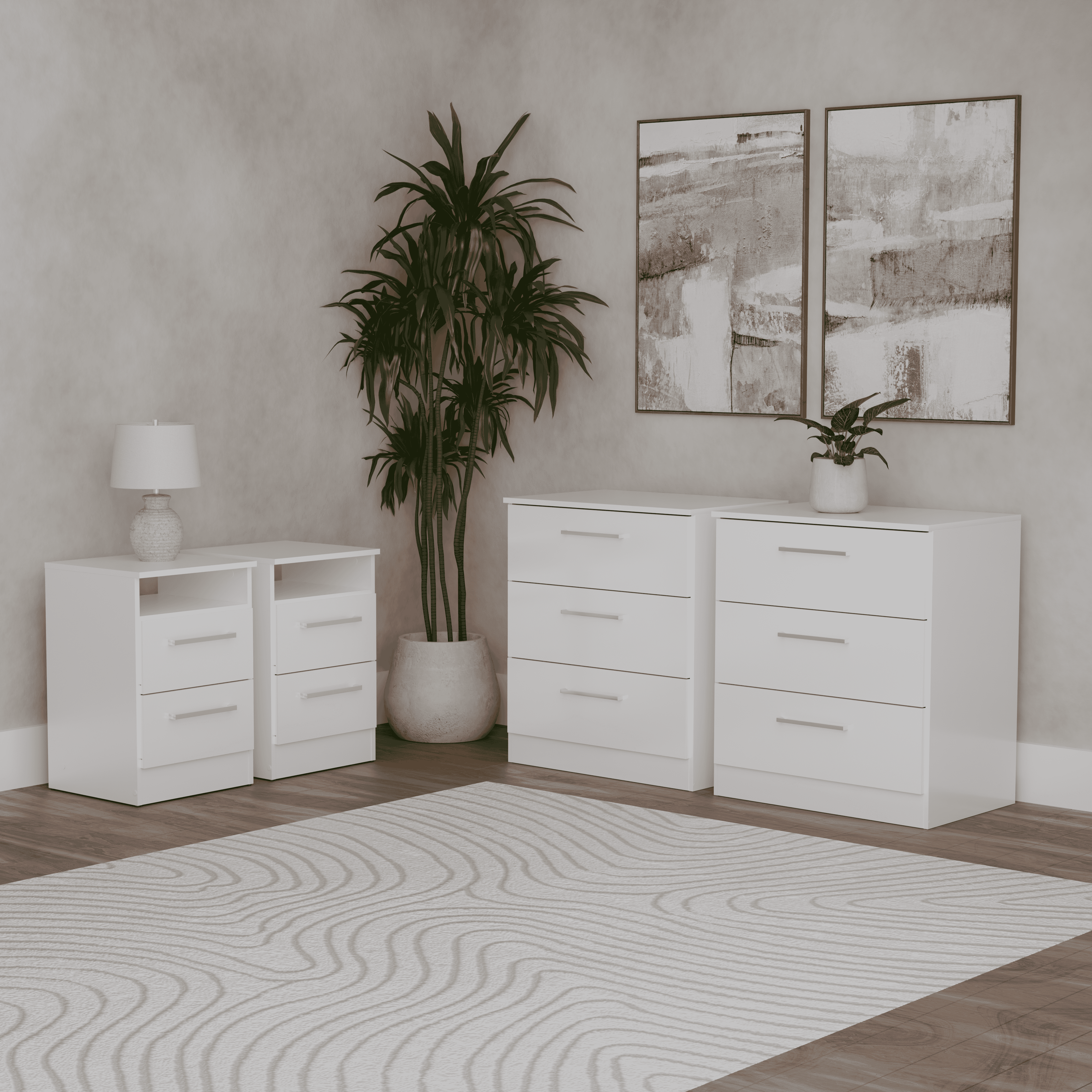 Kappesberg 4-Piece White Bedroom Furniture Set with Chests and Nightstands for Adults and Teens