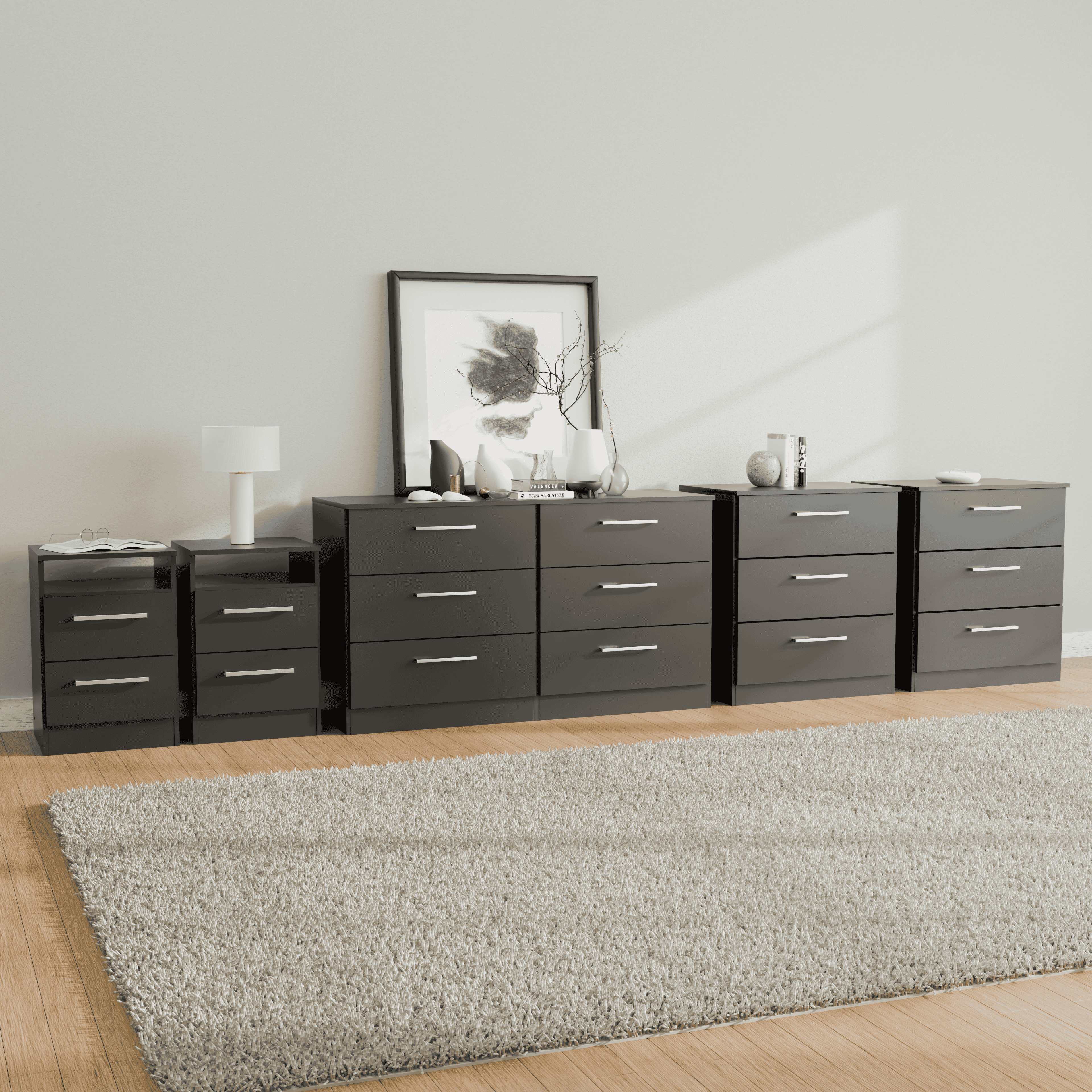 Kappesberg Cambridge Black 5-Piece Bedroom Set, Dresser, Nightstands & Chests for Adults and Teens
