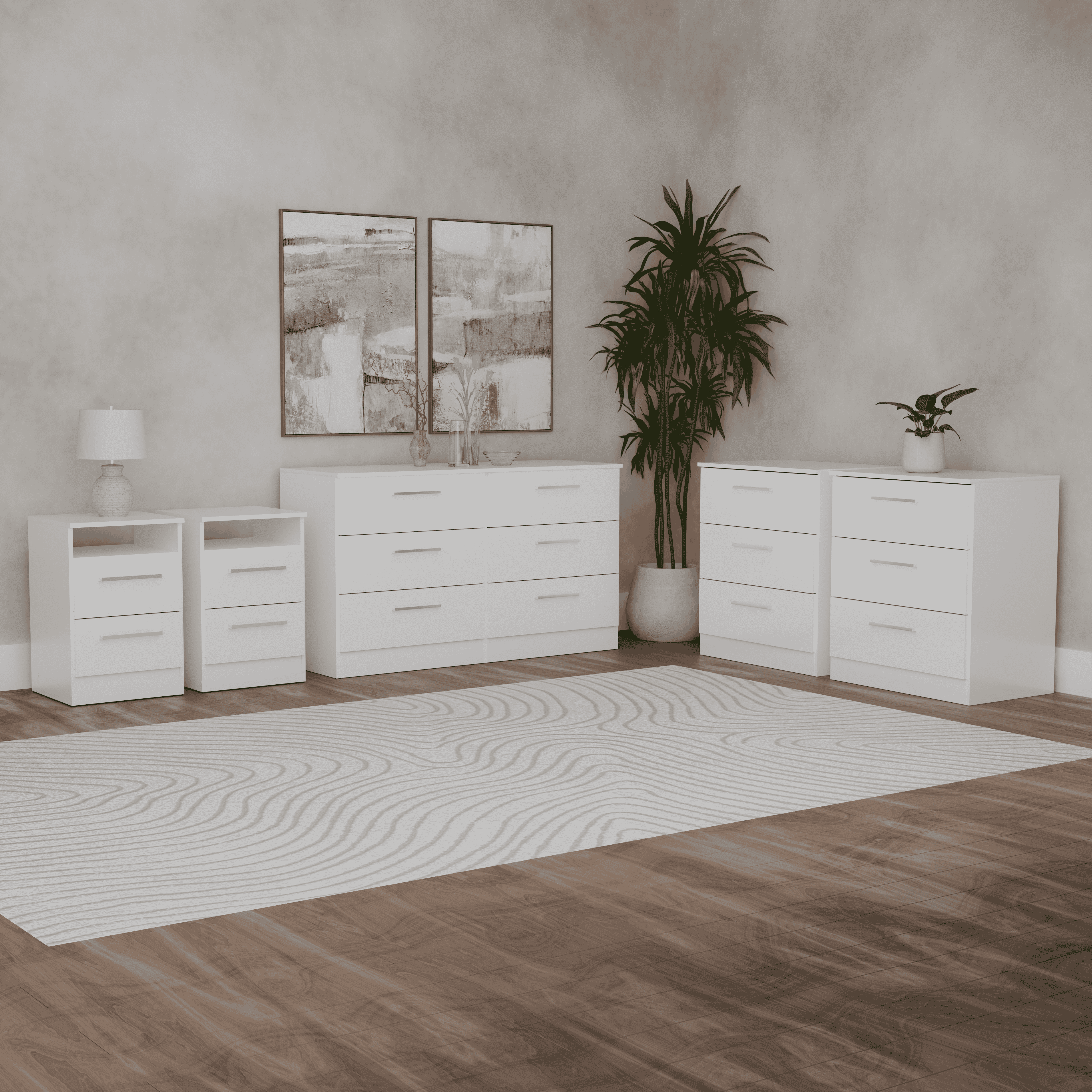 Kappesberg Cambridge White 5-Piece Bedroom Set, Dresser, Nightstands & Chests for Adults and Teens