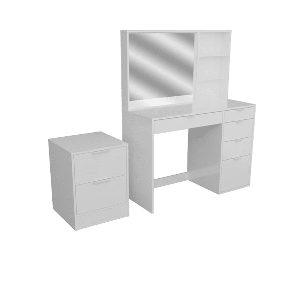 Kappesberg Ella 2-Piece Bedroom Set, Makeup Vanity and Nightstand with Drawers, White Finish - for Adults and Teens