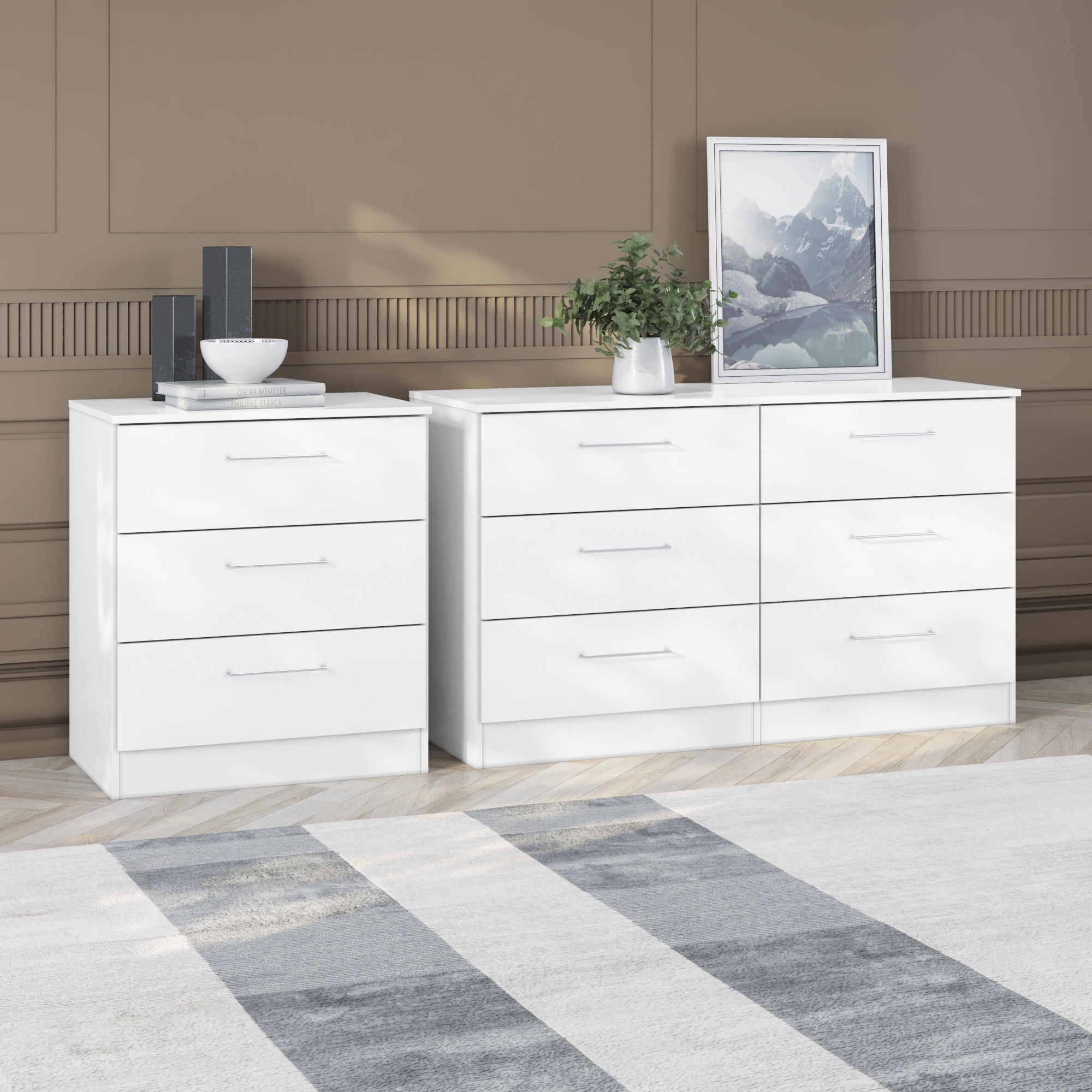 Kappesberg Foster 2-Piece Bedroom Set, One 6-Drawer Dresser & One 3-Drawer Tall Chest, White, for Adults and Teens Kappesberg Foster 2-Piece Bedroom Set, One 6-Drawer Dresser & One 3-Drawer Tall Chest, White, for Adults and Teens