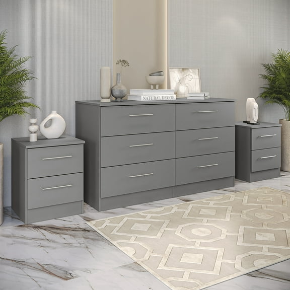 Kappesberg Foster Gray 3-Piece Bedroom Set – 6-Drawer Dresser and 2 Nightstands, 50.2"W - for Adults and Teens