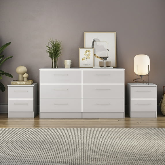 Kappesberg Foster White 3-Piece Modern Dresser and Nightstand Bedroom Set - for Adults and Teens